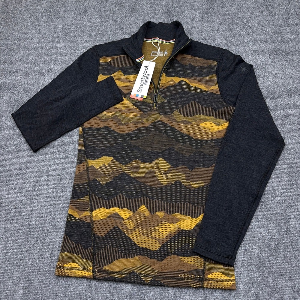 NEW Smartwool Classic Thermal Base Layer 1/4 Zip Mens S Charcoal Mountain Scape - Picture 1 of 9